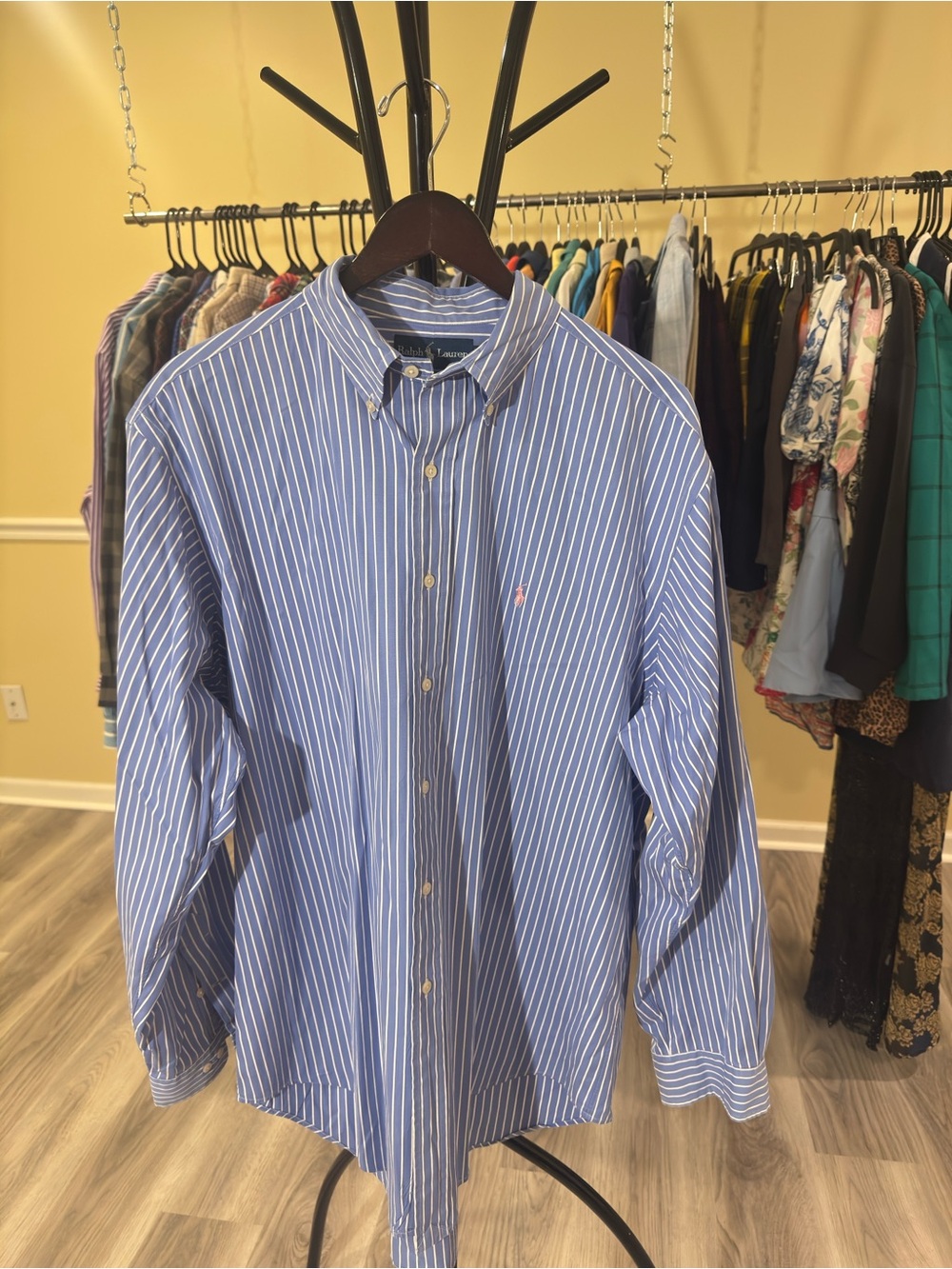 Ralph Lauren Blue and White Striped Button-Down Shirt